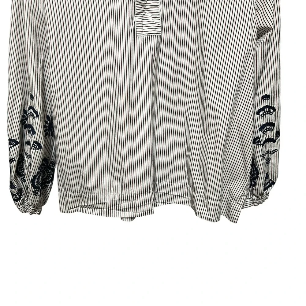 J Crew Womens‎ Peasant Boho Cottage Top L Stripe Embroidered Tie Back Parisian
